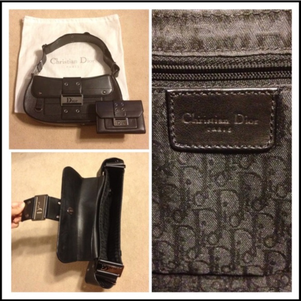 🚫SOLD -CHRISTIAN DIOR BLACK LEATHER GUNMETAL BAG - Picture 3 of 8